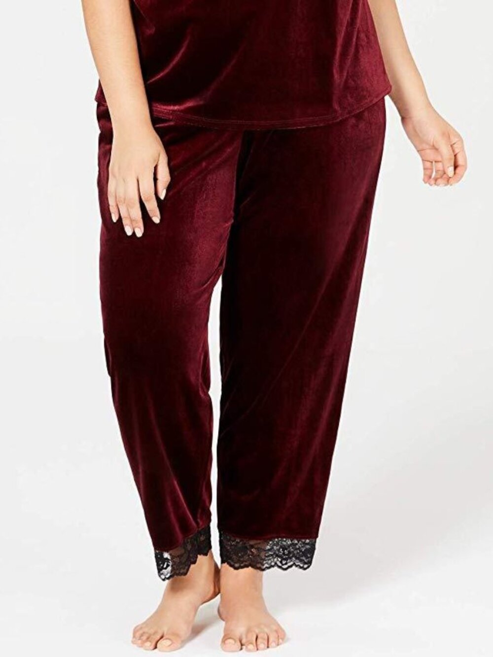 INC International Concepts Womens Plus Size Lace Trim Velvet Pajama Pants,1-Piec